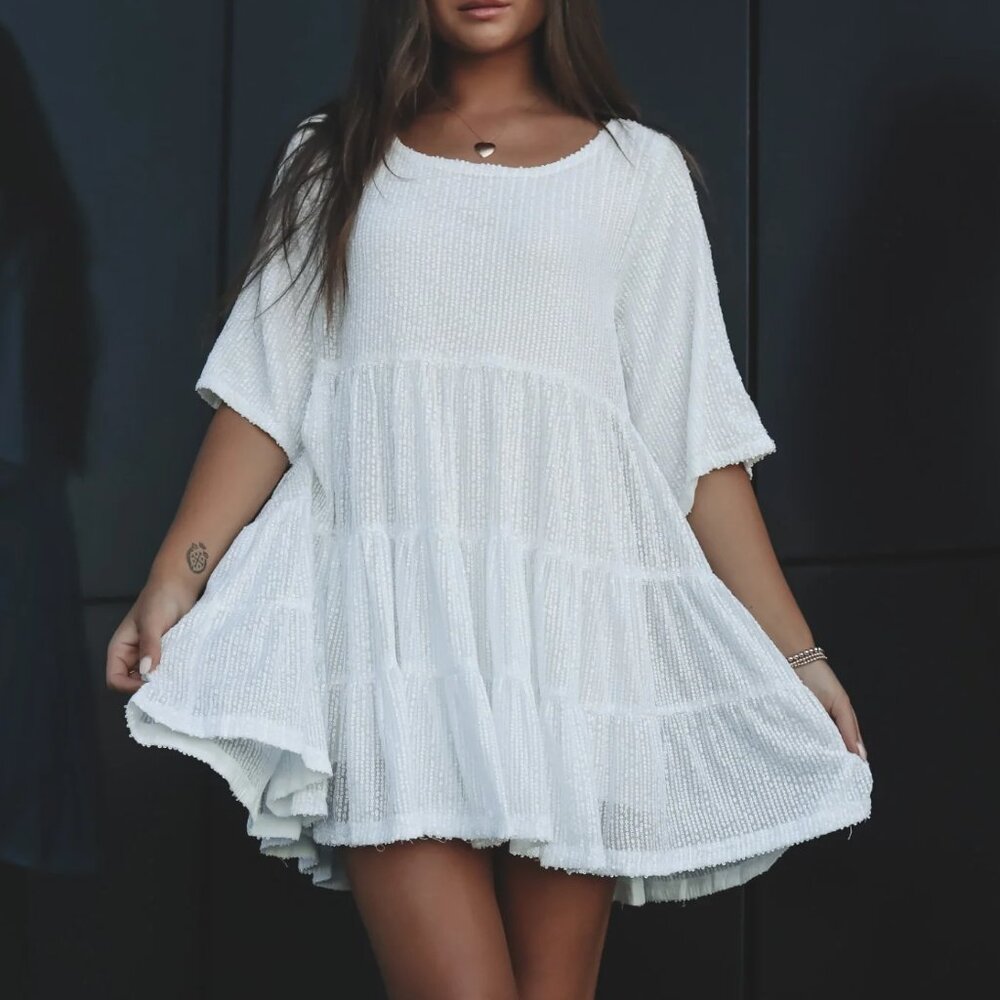 AMAZING LACE Pearl White Sequin Babydoll Party Dress bride bridal party